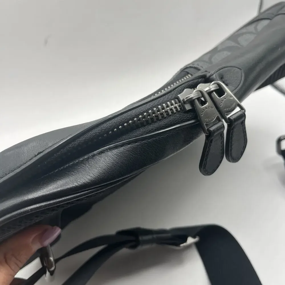Coach C2932 Graham Signature Canvas Leather Black Gray Crossbody Sling Bag